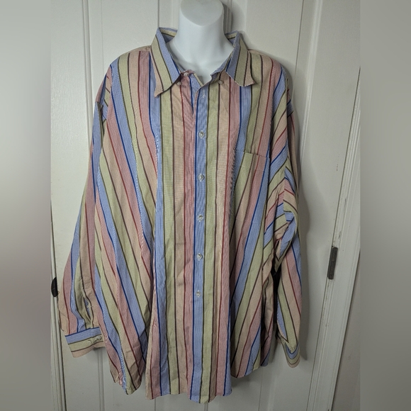 Paul Fredrick Other - Paul Fredrick Finest 100% Cotton Striped Sport Shirt Button, Mens Size 4XL